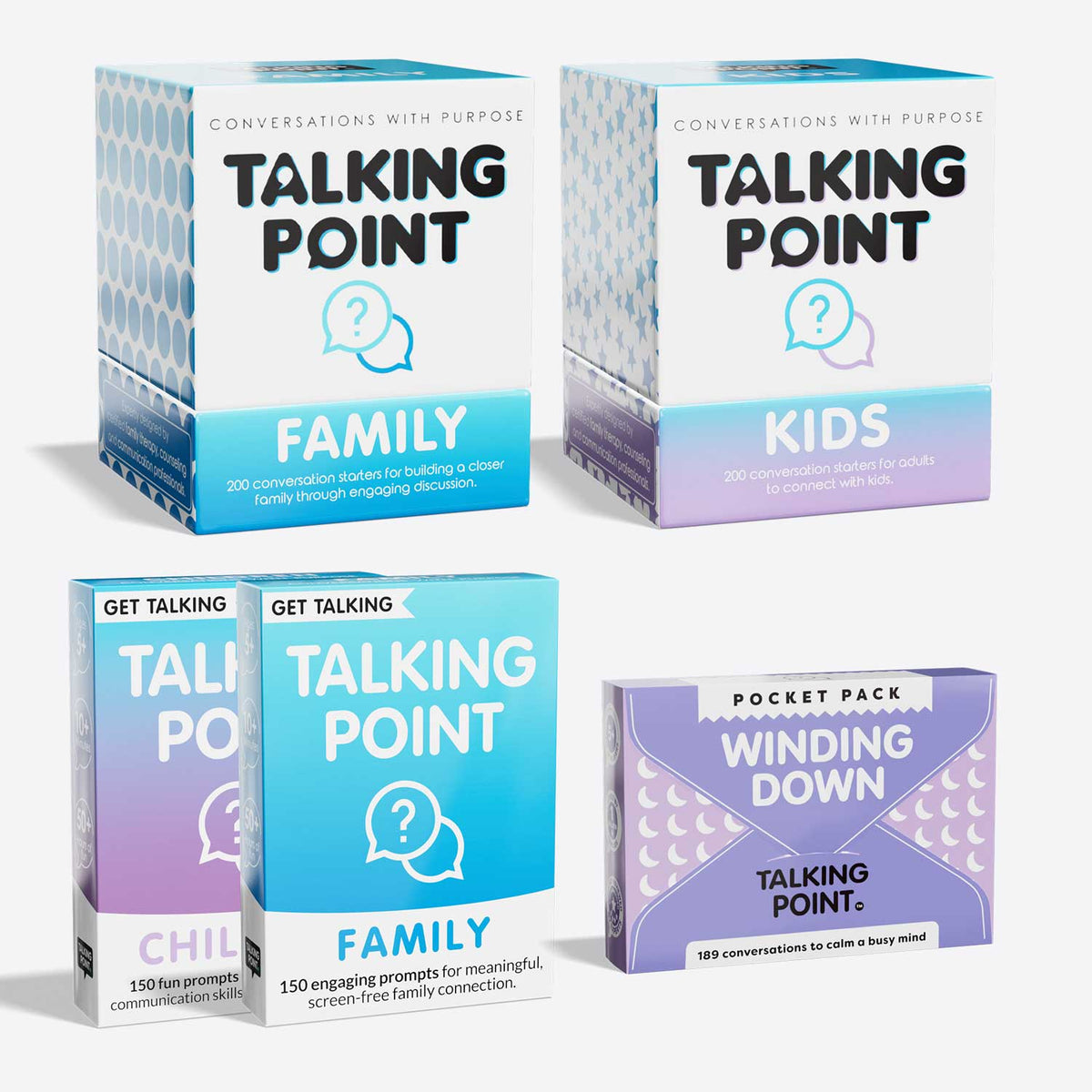 the one for families conversation cards bundle, talking point cards