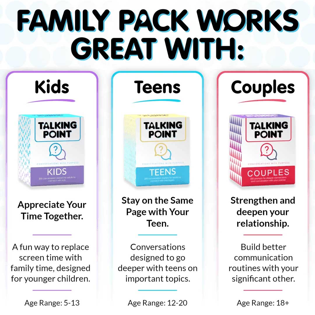 family pack conversation cards, talking point cards